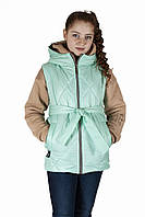Жилетка на підліткову дівчинку з поясом демісезонна весна-осінь м'ятна 140-164р