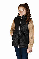 Жилетка на підліткову дівчинку з поясом демісезонна весна-осінь чорна 140-164р