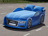 Детская кровать машина AUDI/АУДИ A4 синяя с матрасом Спорт в цвет кровати