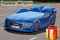 Детская кровать машина AUDI/АУДИ A6 синяя с матрасом Спорт в цвет кровати