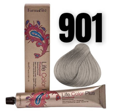 Стійка крем-фарба Farmavita Life Color Plus 901 Світло-попільний блондин суперосвітлення 100 мл, фото 1