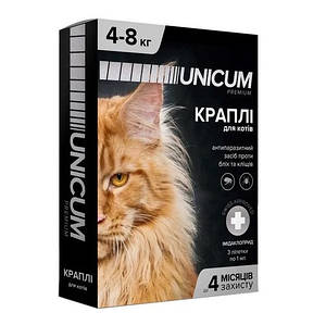 Краплі Unicum Premium проти бліх і кліщів для котів 4-8 кг (1піп)