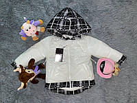 Стильная детская демисезонная куртка "Николас Лак", с трикотажным капюшоном. Белый лак