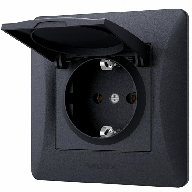 Розетка одинарна із заземленням  з кришкою VF-BNSK7GC-BG, фото 1