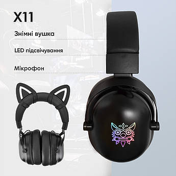 Ігрові навушники з котячими вушками Onikuma X11 з мікрофоном і підсвіткою геймерські навушники