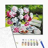 Картина за номерами Сніданок з піонами Картини в цифрах Квіти на полотні 40х50 Розмальовка Brushme BS29388, фото 2