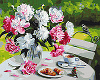 Картина по номерам Завтрак с пионами Картины в цифрах Цветы на холсте Раскраска 40х50 Brushme BS29388