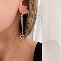 Срібні Сережки протяжки в позолоті Сердечко