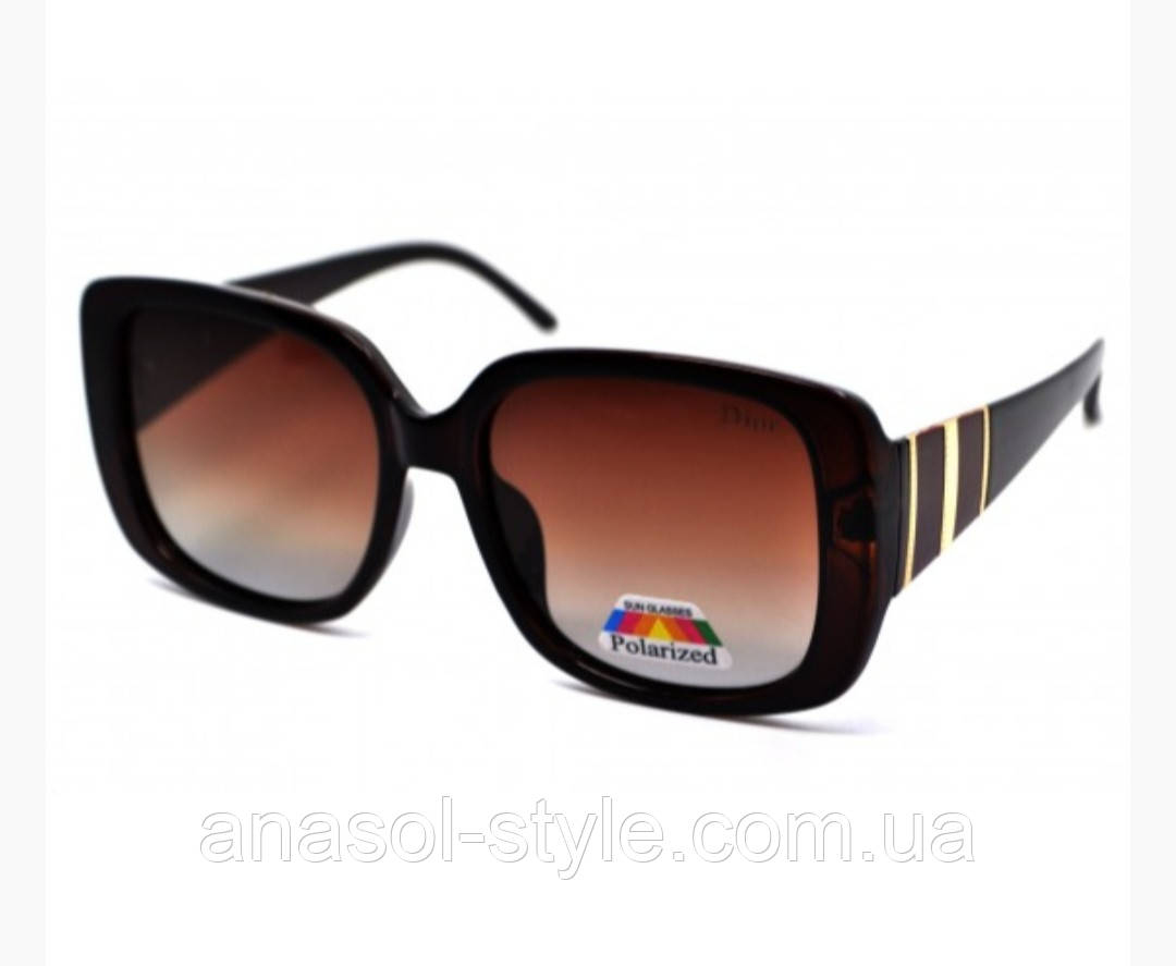 Поляризовані сонцезахисні жіночі окуляри брендові Polarized квадратна оправа коричневі