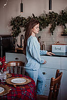 Піжама жіноча велюрова на кнопках бавовняна для годування малюків Костюм домашній лимонний блакитний на гумках
