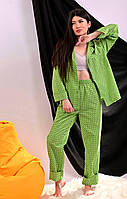 Піжама жіноча салатова трійка кофта, штани та шорти код П653 продаж