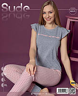 Женская тонкая хлопковая пижама Сердечка Sude Турция, розовый