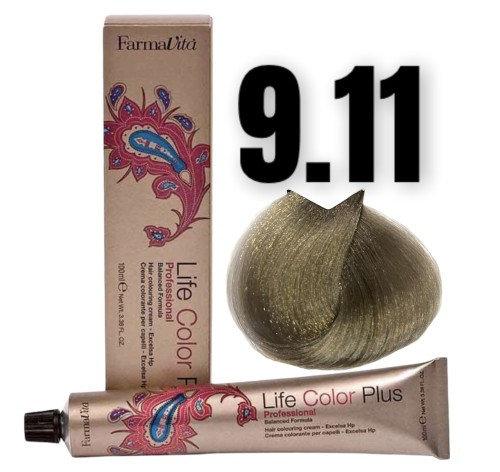 Стійка крем-фарба Farmavita Life Color Plus 9.11 Дуже світлий блондин насичений попелястий 100 мл