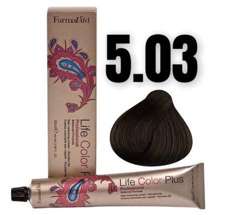 Стійка крем-фарба Farmavita Life Color Plus 5.03 Теплий світло-каштановий 100 мл, фото 1