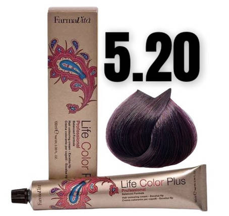 Стійка крем-фарба Farmavita Life Color Plus 5.20 Світло-каштановий ірис 100 мл, фото 1