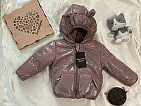 Демисезонная детская куртка "Ушки" с капюшоном для деток на 1-9 лет. Бежевый лаке