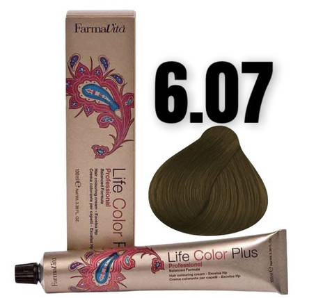 Стійка крем-фарба Farmavita Life Color Plus 6.07 Xoлoдний темний блондин 100 мл, фото 1