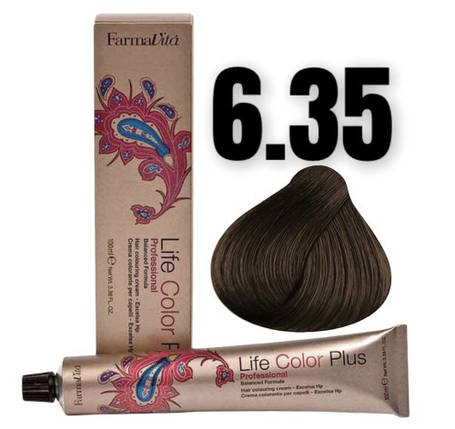 Стійка крем-фарба Farmavita Life Color Plus 6.35 Темний блондин шоколад 100 мл, фото 1
