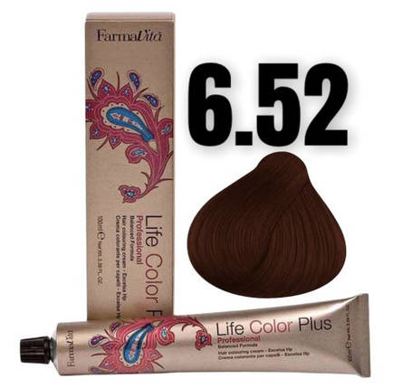 Стійка крем-фарба Farmavita Life Color Plus 6.52 Темний блондин шoкoладний червоне дерево 100 мл, фото 1
