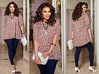 Жіночий літній костюм: квітчаста блузка-туніка і джинсові лосини, батал великі розміри
