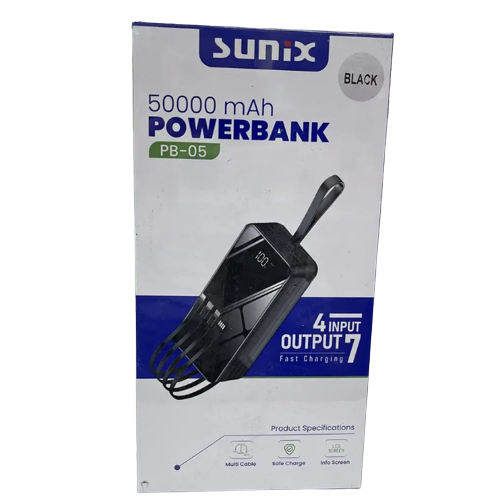 Потужний повербанк із ліхтариком 50000 mAh Sunix PB-05 Power Bank з кабелями