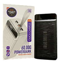 Суперможний Power Bank з кабелями 60000 mAh Power Way QC-60 Повербанк Реальна ємкість