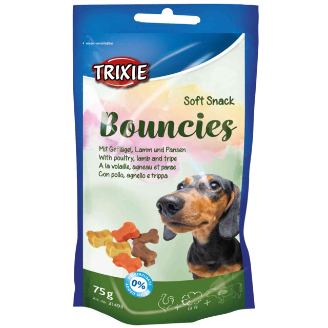 Лакомство для собак Trixie «Bouncies» 75 г с ягненком домашней птицей и рубцом - фото 1 - id-p1573738588