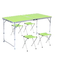 Складний туристичний стіл + 4 стільці для пікніка Стіл зелений розкладна алюмінієва валіза для відпочинку