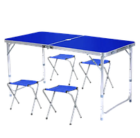 Складний туристичний стіл + 4 стілець Стіл для пікніка синій Розкладна алюмінієва валіза для відпочинку