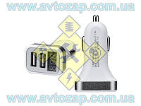 Штекер в прикуриватель - зарядное с вольтметром/амперметром 2 USB 12-24V 2,1А квадратный Х659