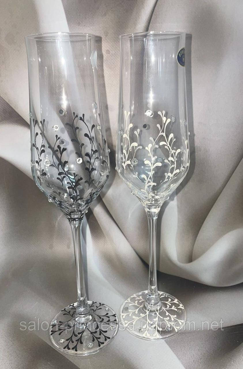Свадебные черно-белые бокалы для шампанского "Росинка" - фото 1 - id-p1771093960