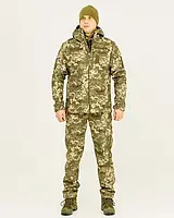 Костюм камуфляжный военный на флисе, куртка с капюшоном, ткань софтшелл пиксель