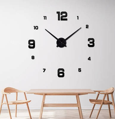 60-130 см, Годинник настінний 3d diy clock, кімнатний 3д годинник, стильні настінні годинники 3D 4205 Black