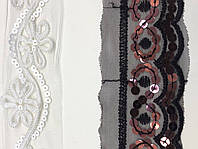 Тесьма декоративная паетки на органзе 5см для пошива красивой одежды, юбок, костюмов, кукол.