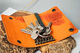 Ключниця шкіряна жіноча з помаранчева Сова | Шкіряний чохол для ключів, фото 6