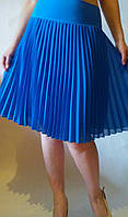 Юбка гофре шифон темная бирюза голубая, средняя длина