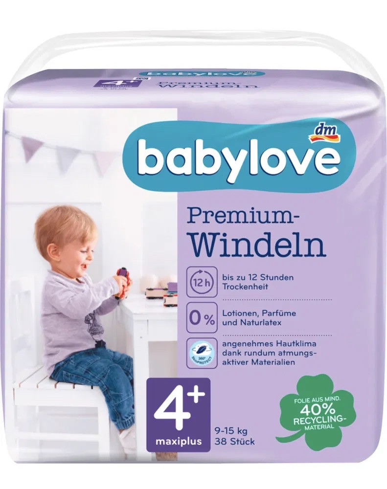 Підгузки Babylove 4+ Німеччина (9-15кг) 38шт