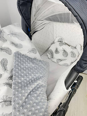 Набір в коляску комплект у візок 3 предмети подушка, плед, простирадло комплект білизни в дитячий візочок, фото 2