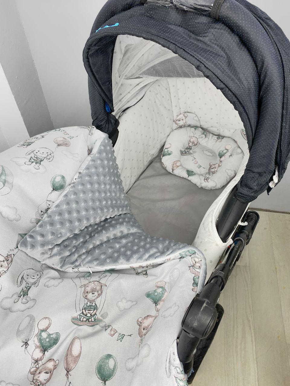 Набір в коляску комплект у візок 3 предмети подушка, плед, простирадло комплект білизни в дитячий візочок