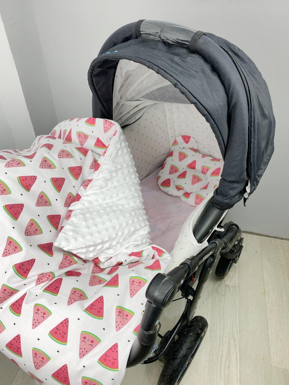 Набір в коляску комплект у візок 3 предмети подушка, плед, простирадло комплект білизни в дитячий візочок