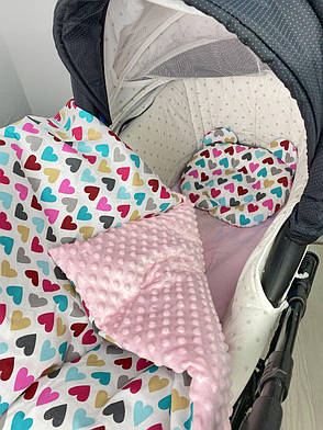 Набір в коляску комплект у візок 3 предмети подушка, плед, простирадло комплект білизни в дитячий візочок, фото 1