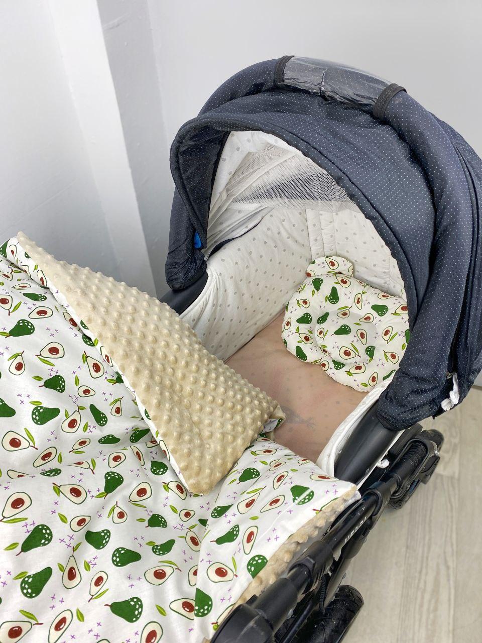 Набір в коляску комплект у візок 3 предмети подушка, плед, простирадло комплект білизни в дитячий візочок