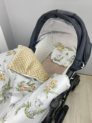 Набір в коляску комплект у візок 3 предмети подушка, плед, простирадло комплект білизни в дитячий візочок, фото 2