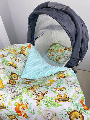 Набір в коляску комплект у візок 3 предмети подушка, плед, простирадло комплект білизни в дитячий візочок, фото 2