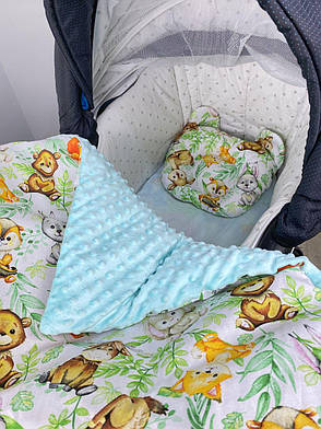 Набір в коляску комплект у візок 3 предмети подушка, плед, простирадло комплект білизни в дитячий візочок, фото 1