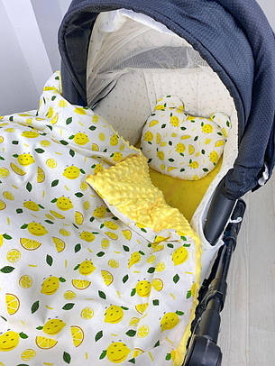 Набір в коляску комплект у візок 3 предмети подушка, плед, простирадло комплект білизни в дитячий візочок, фото 1