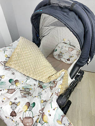 Набір в коляску комплект у візок 3 предмети подушка, плед, простирадло комплект білизни в дитячий візочок, фото 1