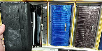 Гаманець жіночий лаковий під рептилію на магніті в різних кольорах із натуральної шкіри Glam