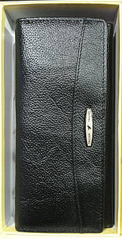 Гаманець жіночий чорний на кнопці з натуральної шкіри Glam