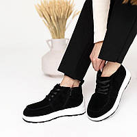 Модные замшевые ботинки Allshoes женские в спортивном стиле демисезон премиум-качество белая подошва черные